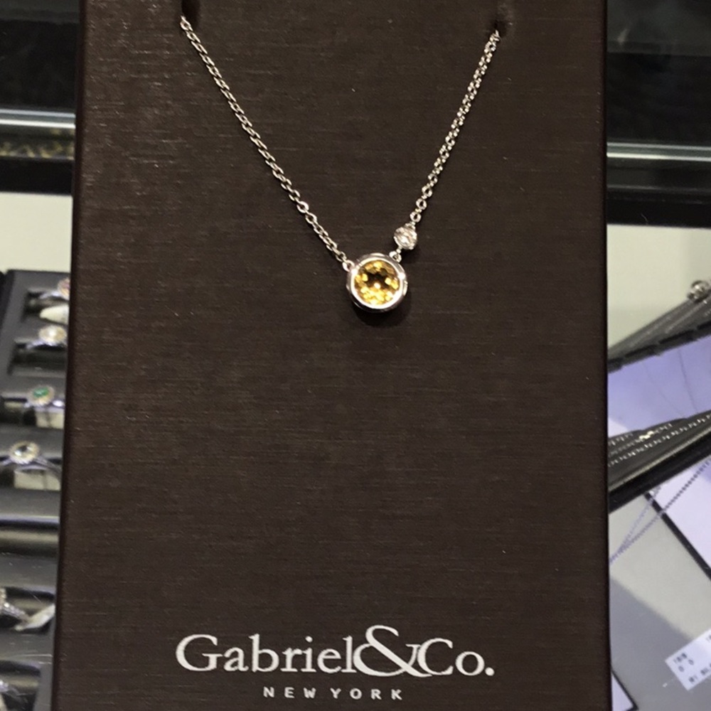 Gabriel & co silver citrine diamond necklace new